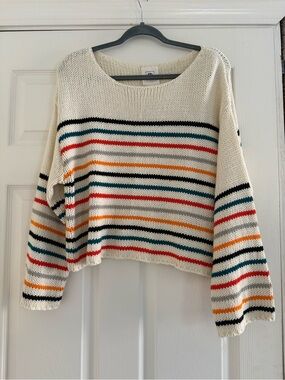 Rip Curl Cream Knit Sweater with Multicolor Stripes